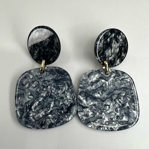 Blue Square Marble Drop Earrings